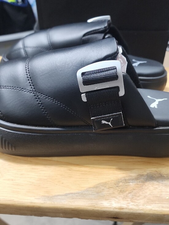 Puma Men’s Black Leather-Look Slide Clogs with Buckle Strap main image 6